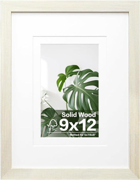 Egofine 9x12 Picture Frames Set of 4, Made of Solid Wood Covered by Plexiglass 5x7 and 6x8 with Mat or 9x12 without Mat, for Table Top Display and Wall Mounting Photo Frame Beige