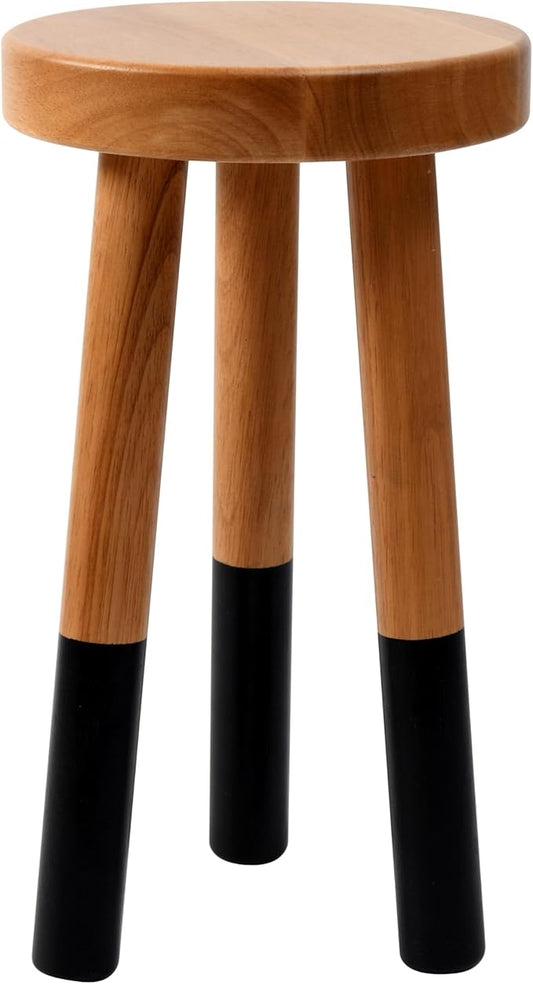 Rubber Wood 9" Round Plant Stand |Dip Dyed Black Accent Stool |Milking Stool |Small Side Table(16" H)