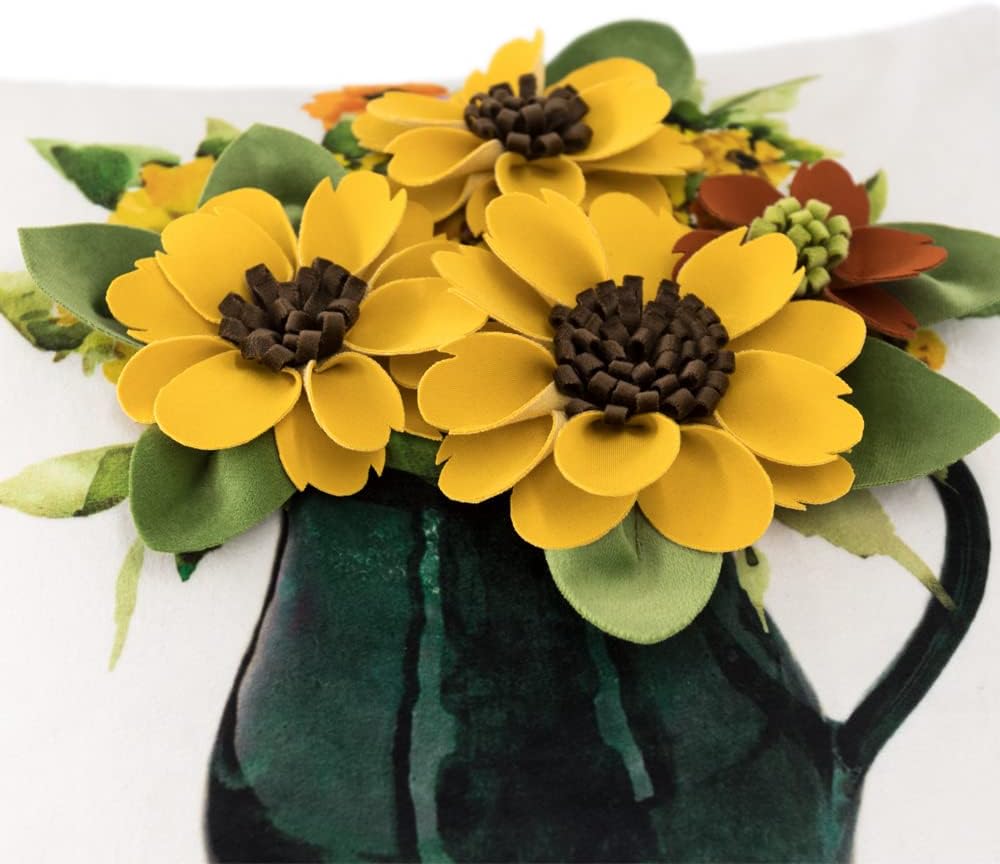 Decorative 3D Flower Throw Pillow Covers Accent Floral Flowerpot Pillowcases for Couch Bed Home Living Room Farmhouse Decor Yellow 18x18 Inch