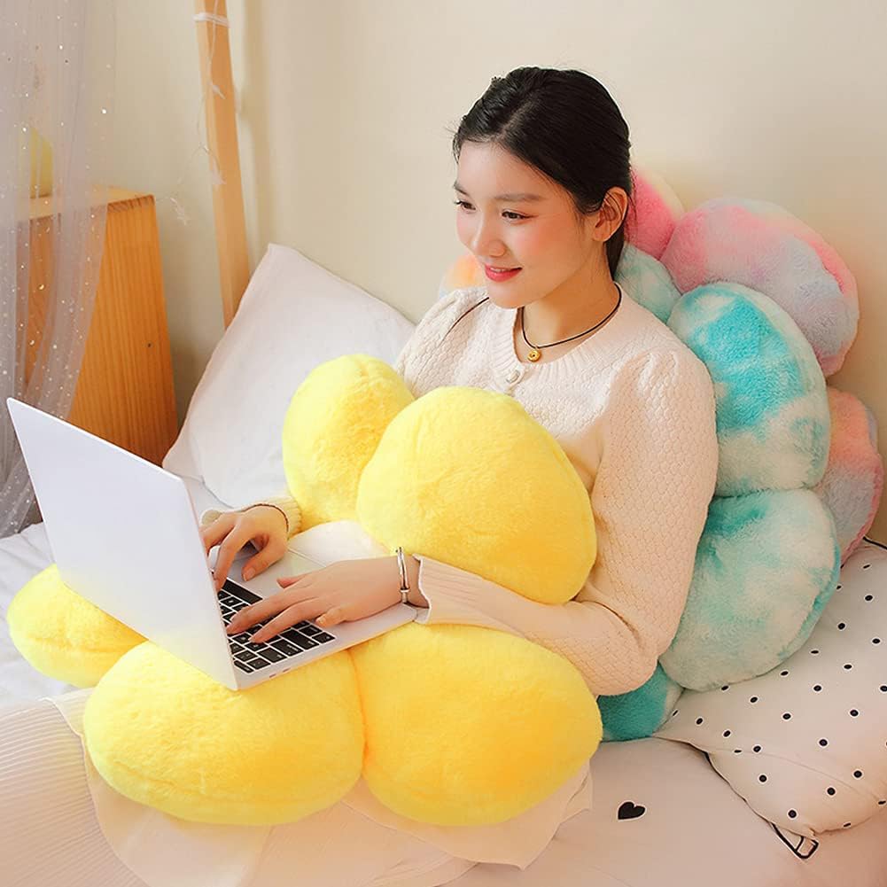lannery Flower Plush Throw Pillows, Flower Floor Pillow Seating Cushion Toy for Reading, Room, Watching TV (25.6", Yellow-2)
