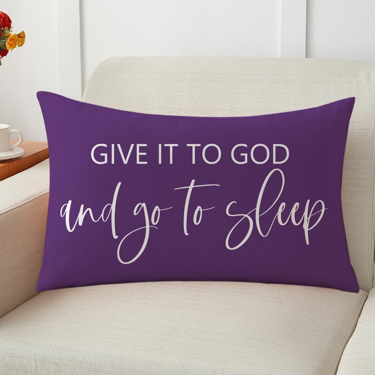 Bedding Decorative Pillowcases Reversible Give It to God and Go to Sleep Cushion Covers Sleep Themed Throw Pillow Covers 12''x20'' for Bedroom Guest Room Housewarming Gifts (Purple)