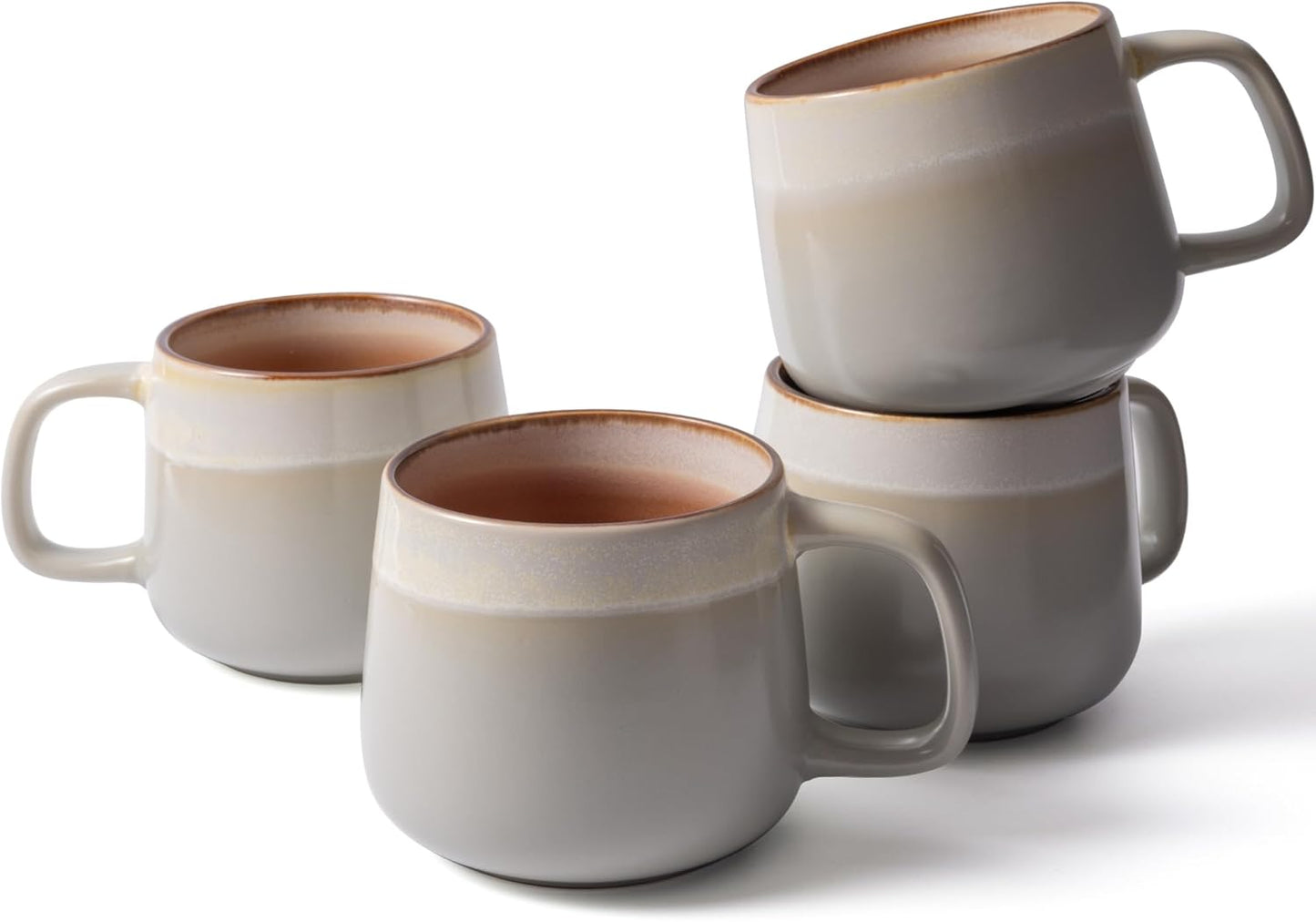 Large Ceramic Coffee Mugs Set of 4, 16 oz Stoneware Coffee Cups with Comfortable Handle for Latte, Tea, Cappuccino, Cocoa -Microwave and Dishwasher Safe - Modern Unique Aesthetic