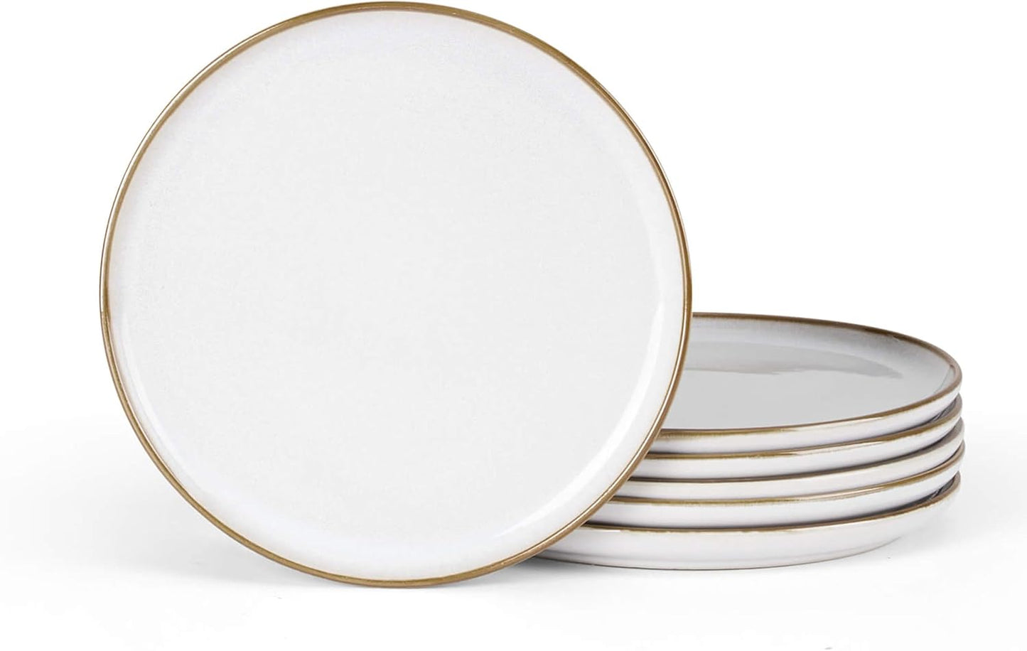 Herogo Ceramic 7.9 Inch Porcelain Dessert Plates Set of 6, Small Stoneware Dinner Plate Set, Double Reactive Glaze Large Dinnerware Plates for Kitchen, Microwave, Oven & Dishwasher Safe, Ivory White