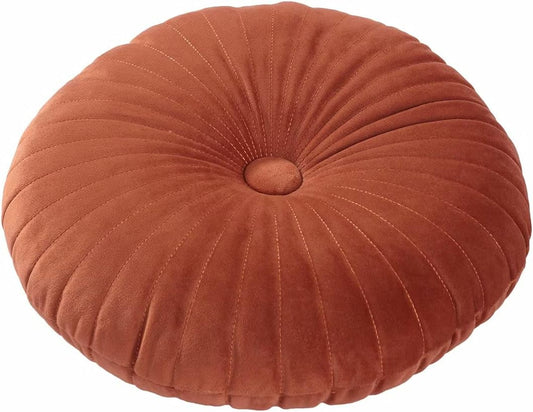 HLOVME Round Pillow Cushion for Couch Velvet Decorative Small Throw Pillow Solid Color for Living Room Bed Floor 13.7”, Orange