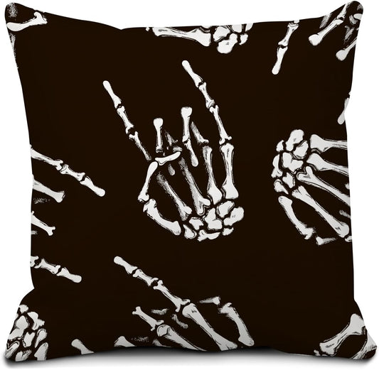 Decorative Throw Pillow Covers 18x18 Inch, Cute Home Decor for Living Room Outdoor Funny Pillowcase Polyester Cushion Case Black Skeleton Hands