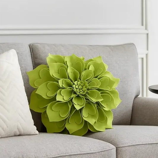Fennco Styles Handmade 3D Heart-Shaped Petals Flower Decorative Throw Pillow Cover Only - 13" Round Lime Floral Pillow Case for Couch, Home Décor and Holiday, Housewarming Gift