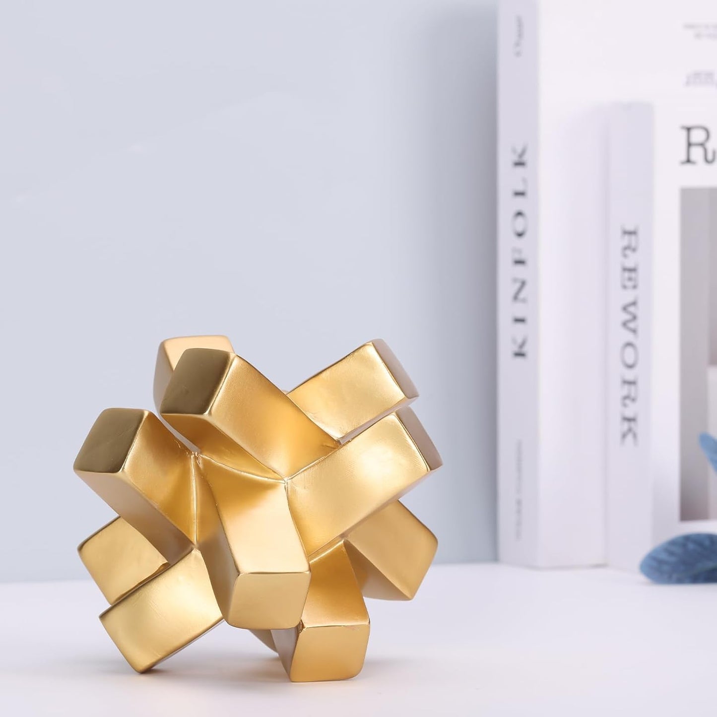 Gold Knot Decor Knick Knacks for Shelves - Geometric Sculpture Statue Modern Decorative Objects for Minimalist Bookcase, Tv Stand, Coffee Table & Entrance Decor