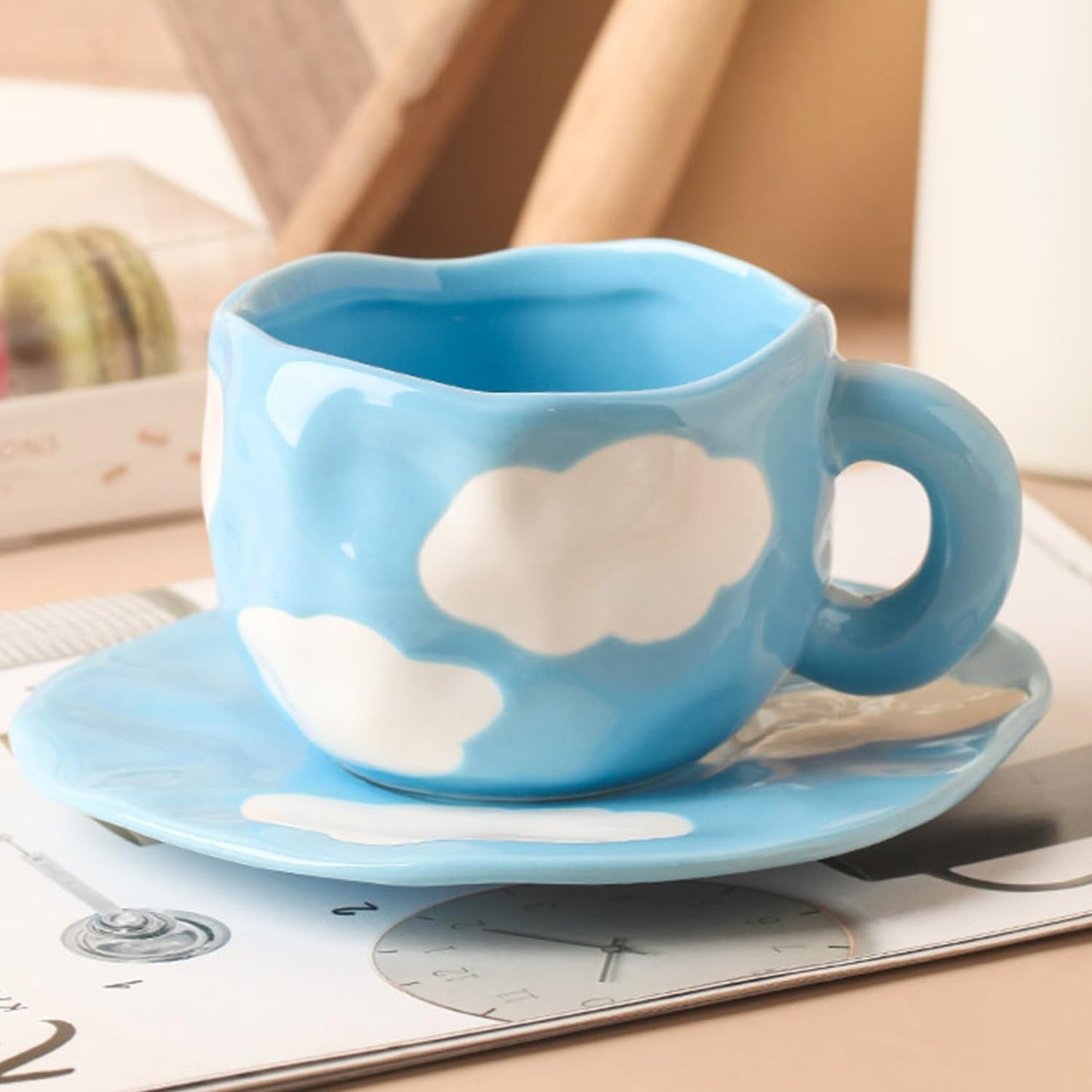Coffee Mugs Set with Saucer Cute Cloud In The Sky Cup Gifts for Women for Birthday Tea Coffee Mug 250 ML Ceramic Cup Birthday Gift for Women Girls Mom Friend Coffee Mug Tea Cup Saucer Set