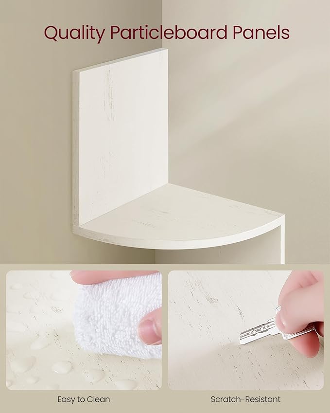 VASAGLE Corner Shelf Wall Mount, 5-Tier Floating Corner Bookshelf, Plant Shelf for Bedroom, Living Room, Bathroom, Home Office, Rustic White