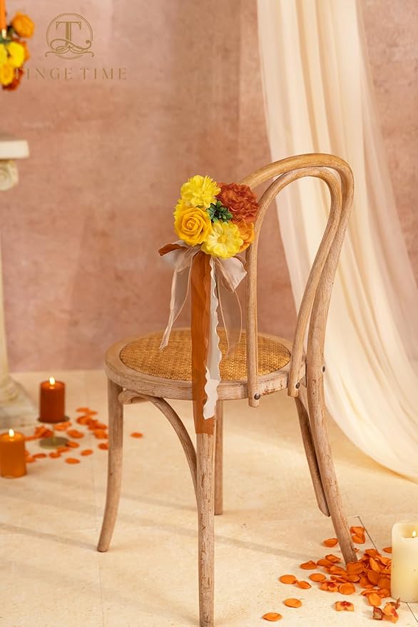 TINGE TIME Artificial Flowers Combo Set, Gradient Color Flower Leaf with Stems for DIY Wedding Bouquets Centerpieces Baby Shower Party Home Decorations(Yellow & Tangerine Orange)