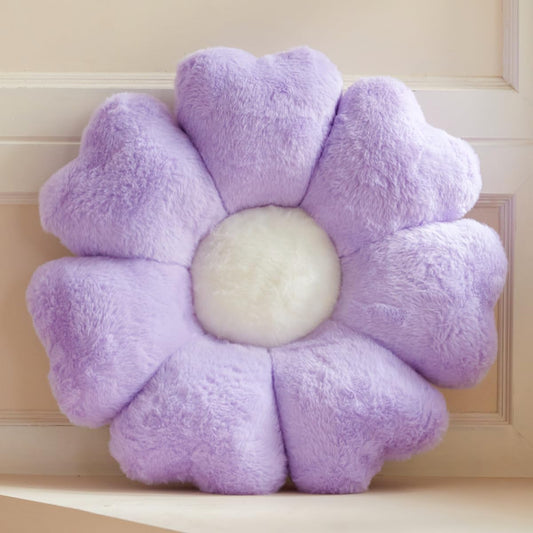 Flower Pillow, Lavender Daisy Flower Decorative Pillows for Bed, Cute 19.6" Flower Shaped Pillow with Soft Faux Rabbit Fur Dorm Home Decor Floor Seating Cushion