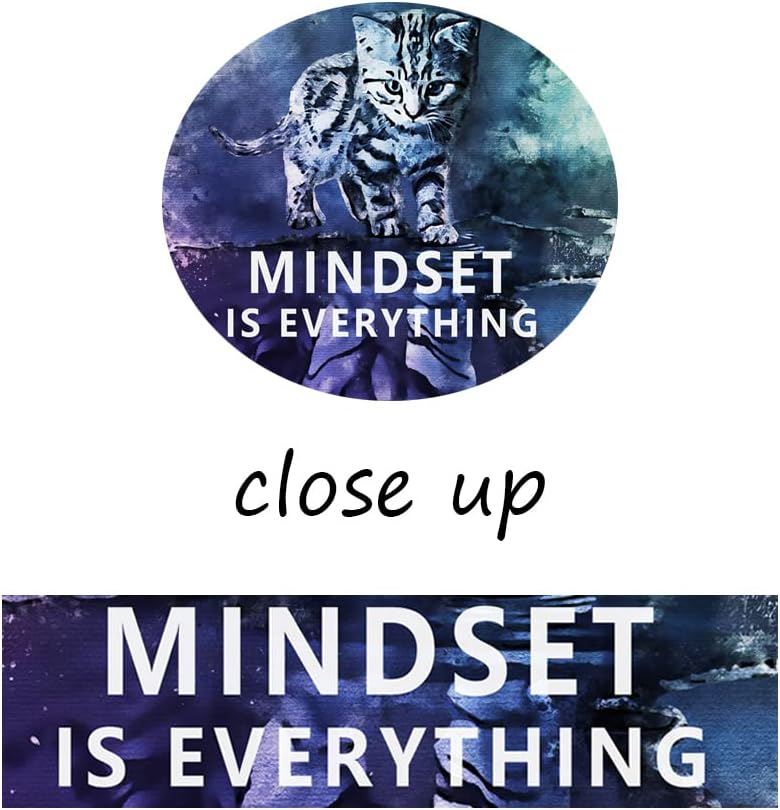 Mindset is Everything Inspirational Canvas Wall Art Small Cat Big Tiger Picture Prints Poster Modern Motivational Painting Artwork Home Office Wall Decorations Framed Ready to Hang[12"W X 18"H]