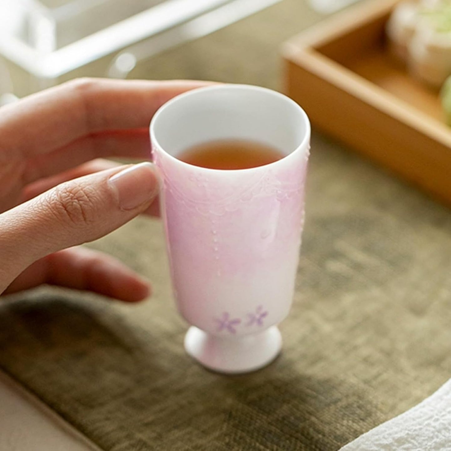 KAMMAK Ceramic Tea Cups Small, Cute Vintage Coffee Cup Set of 2, Porcelain Teacups Espresso Mug, 2.2oz Hand Painted Chinese Afternoon Tea Party Mugs, Birthday Gift for Women Men, Yutian Zi