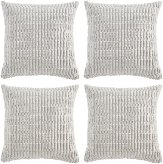 Fancy Homi 4 Packs Pure White Decorative Throw Pillow Covers 16x16 Inch for Living Room Couch Bed, Rustic Modern Farmhouse Boho Home Decor, Soft Plush Corduroy Cute Square Accent Cushion Case 40x40 cm
