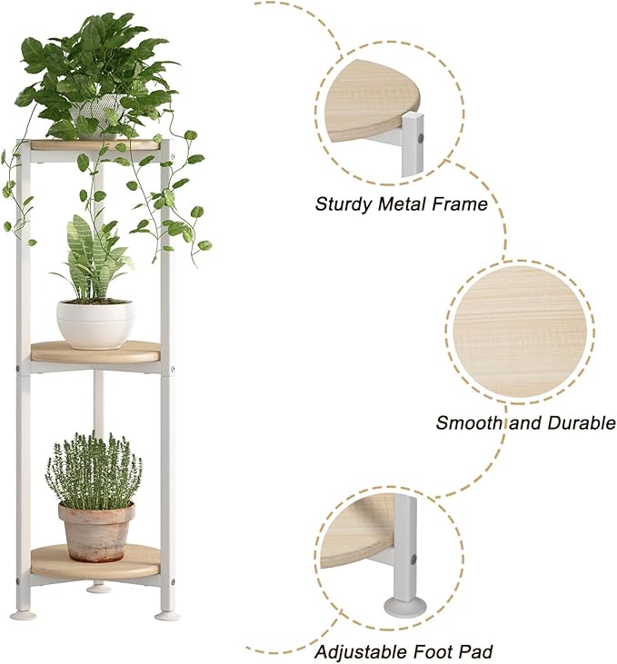 Plant Stand Indoor Corner Tall 3 Tier Metal Modern Flower Storage Plant Shelf Holder for Living Room Balcony Garden, White (3 Tier-White Round)