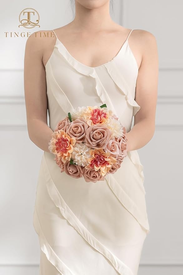 TINGE TIME Artificial Flowers Combo Box Set, Blush Gradient Color Fake Flower Leaf with Stems for DIY Wedding Bouquets Table Centerpieces Baby Shower Home Party Floral Arrangements Decorations