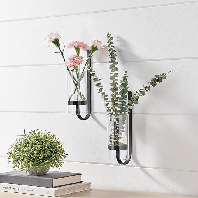 2 Piece Iron Glass Vase, Bottle Flower Vase, Hanging Metal Plant Stand, Metal Iron, Creative Wall Hanging
