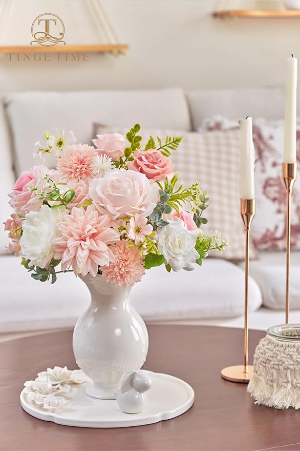 TINGE TIME Fake Flowers Artificial Flowers Peonies Bulbous Chrysanthemum Daisy Hydrangea Sunflower Violets Dahlia Daffodils Epiphyllum Orchid Cherry Blossom Camellia Leyaron (Pink)
