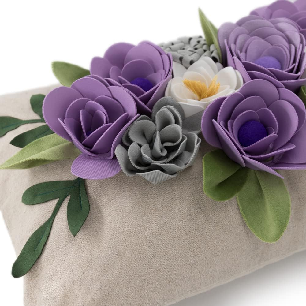 Decorative 3D Flower Throw Pillow Covers Accent Floral Pillowcases for Couch Bed Home Living Room Farmhouse Decor 12x20 Inch Purple