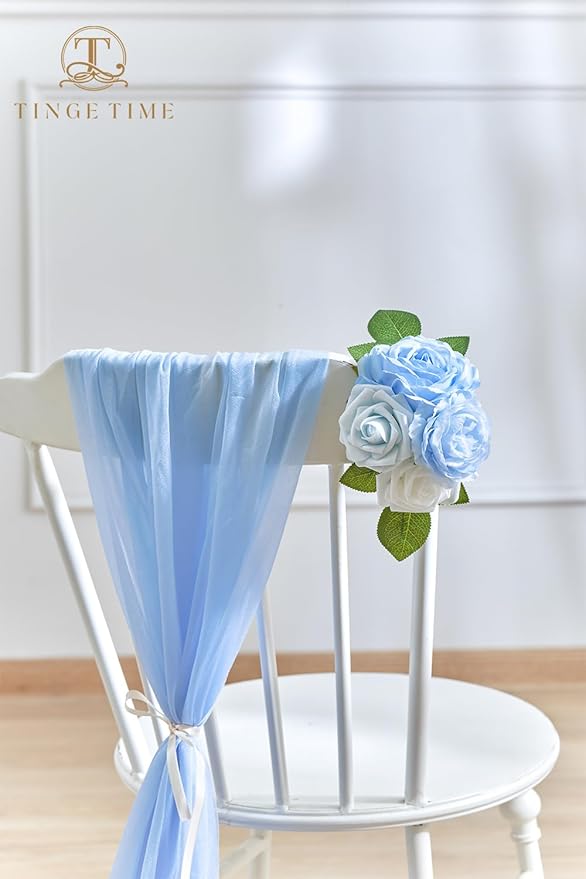 TINGE TIME Light Blue Artificial Flowers Combo Box Set Gradient Color Fake Flower Leaf with Stems for DIY Wedding Bouquets Table Centerpieces Baby Shower Home Party Floral Arrangements Decorations