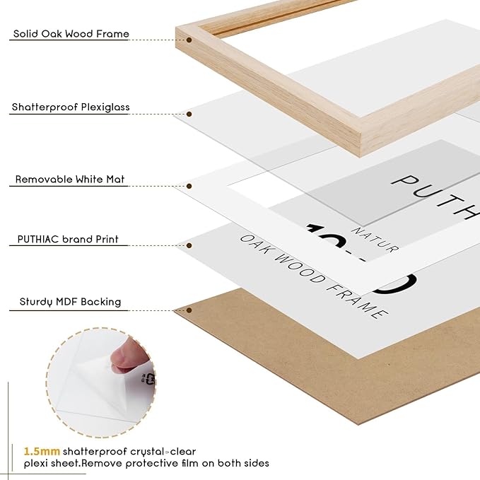 10x10 Oak Wood Picture Frame - Minimalist 10x10 Poster Frame, 10"x10" Frame Wood, Natural Solid Wooden Picture Frames for Wall Art Photo and Prints(3 Pack, Beige)