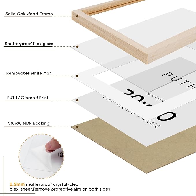 20x20 Oak Wood Picture Frames -20"x20" Poster Frames for Wall, 20x20 Picture Frame, 20 x 20 Picture Frames, 20 x 20 Frames for Wall(1 Pack, Beige)