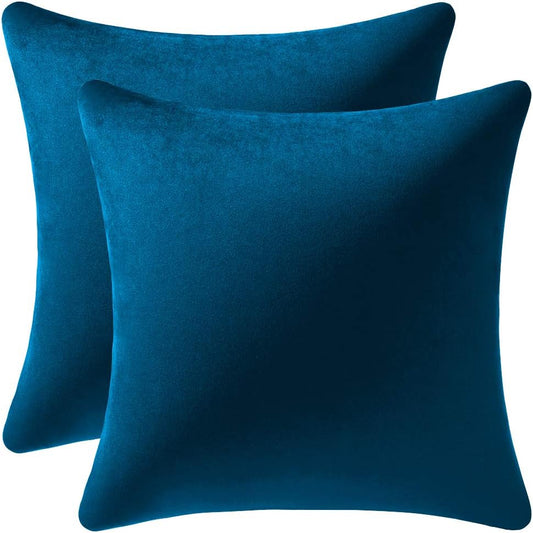 Midnight Blue Throw Pillow Covers 2 Pack 24 x 24 Inch Cozy Soft Velvet Square Decorative Pillow Cases, Lumbar Toss Pillow Shams, Euro Cushion Covers for Farmhouse, Couch, Sofa, Bed