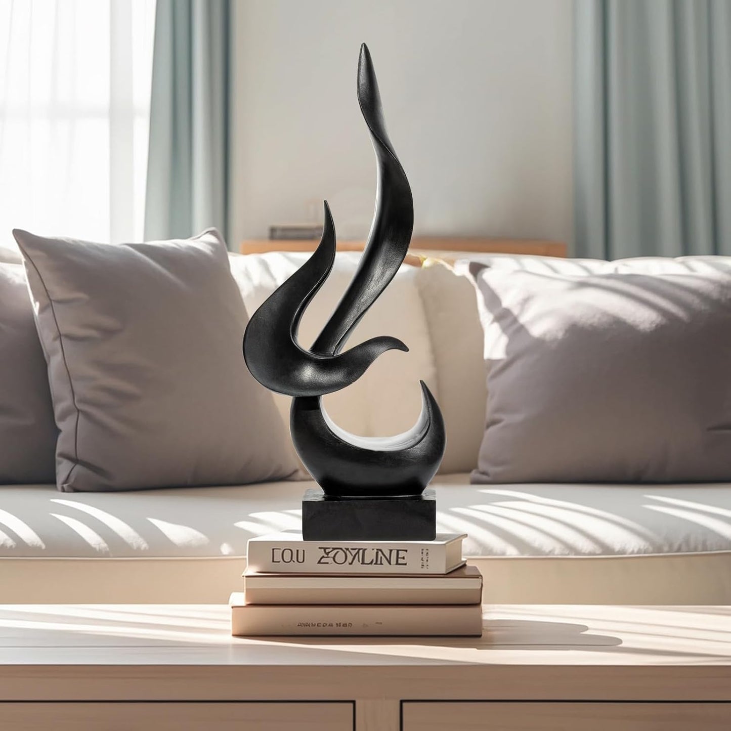 Black Fire Flame Sculpture, Modern Abstract Resin Statue, Art Statue Home Decor for Living Room TV Stand Coffee Table Shelf Accents Decor.