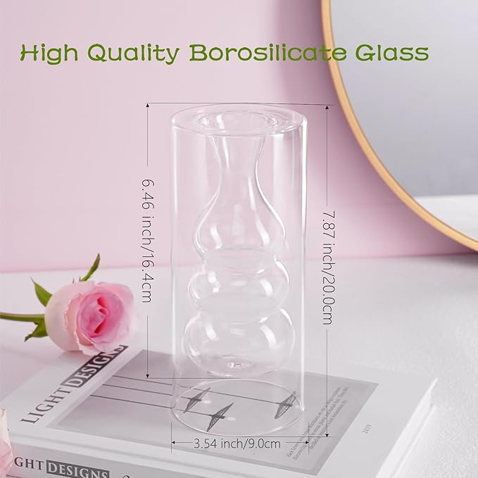 ZENS Clear Glass Bubble Flower Vase, Modern Hand Blown Hollowed Out Glass Vase for Wedding Decorative, Home Décor Small Bouquet.