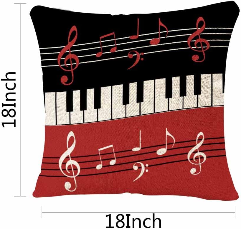 IBILIU Throw Pillow Covers Red Black White Piano Keys and Notes Cushion Pillow Case Home Decor Pillowcase 18x18 Inches