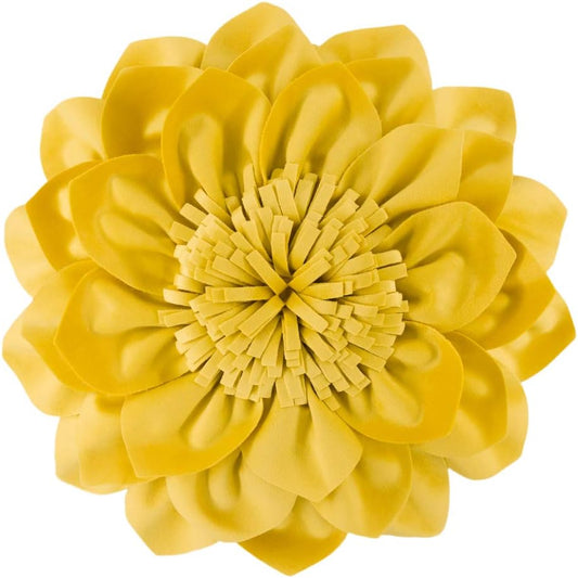 Decorative Throw Pillow 3D Flower Round Pillow Accent Handmade Cushion with Insert for Couch Bed Home Decor 12 Inch Yellow