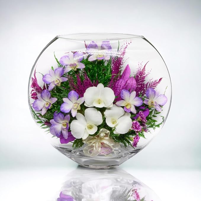Fiora Flower Elegant Orchid Arrangement in Glass Vase | Preserved Real Orchids Lasting 5 Years | Ideal for Home Decor or Romantic Gift