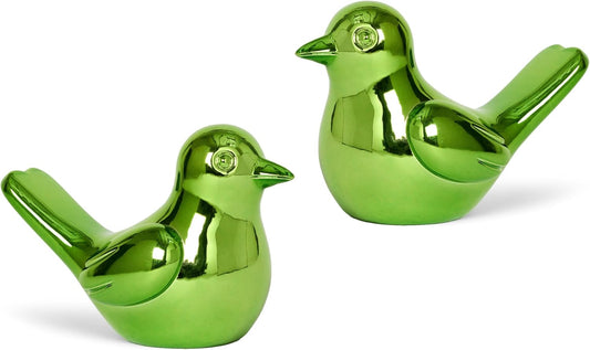 Bird Statue, 2-Pack 4 inch Shiny Green Accent Knick Knacks Gifts, for Home Office Shelf Desk Coffee Table Decoration