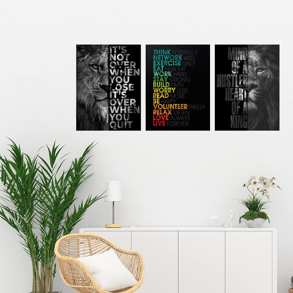 Lion Wall Art - Motivational Wall Art Decor, Framed Canvas Prints for Office Decor, Inspirational Quotes Posters for Men, Leadership & Strength Pictures for Home Office Bedroom Living Room(12x16 inches)