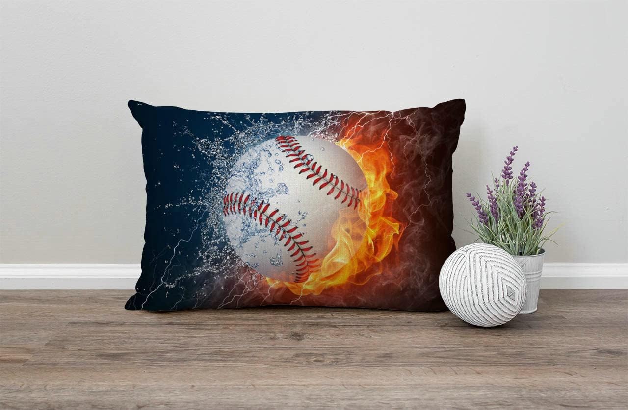 Farmhouse Decorative Outdoor Throw Pillow Covers for Couch Sofa Bed Baseball Ball in Fire and Water Pillow Cover Modern Decor Pillow Case 12 x 20 Inch
