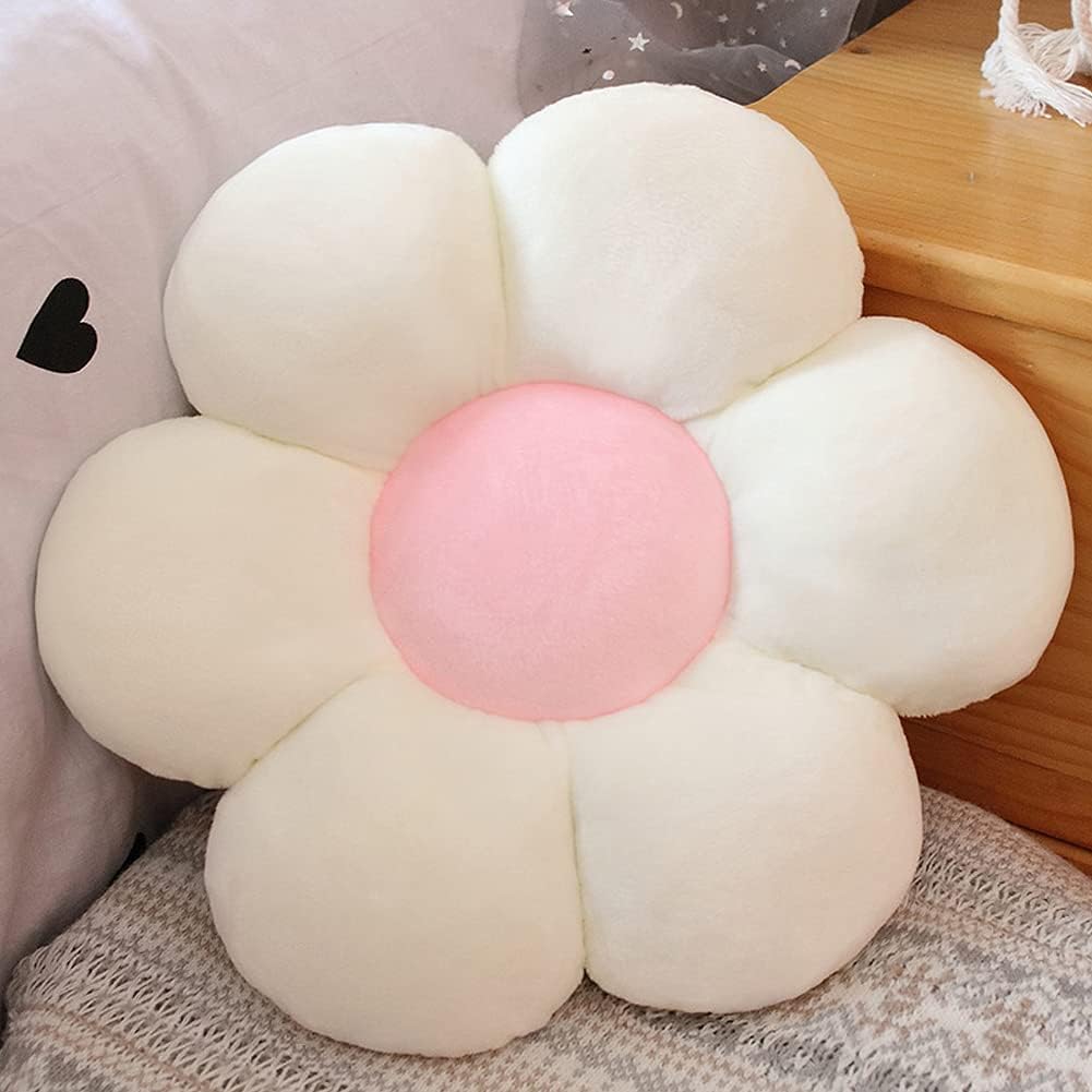 lannery Flower Plush Throw Pillows, Flower Floor Pillow Seating Cushion Toy for Reading, Room, Watching TV (25.6", White-1)