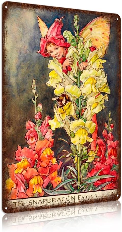 Flower Fairy Wall Decor Vintage Metal Tin Signs Fairy Garden Accessories - The Snapdragon