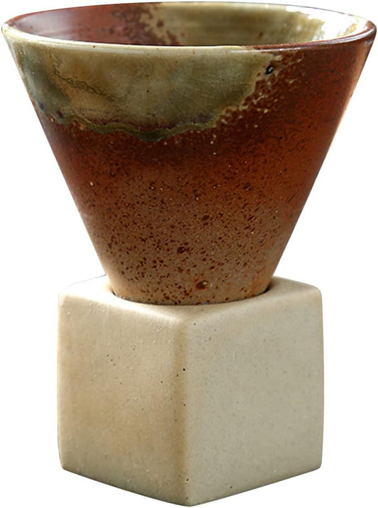 Japanese Coarse Pottery Mug, Triangular Cone Porcelain Cup with Square Base for Espresso Office and Outdoor Picnic Coffee Mugs Style Ceramic Tea Cups Shape Retro Heat Resistant (Type 3)
