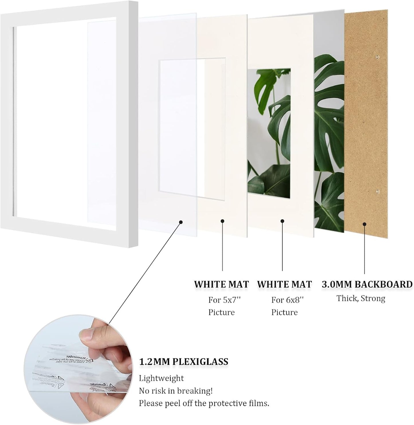 Egofine A4 Picture Frames Set of 4, Made of Solid Wood Covered by Plexiglass 4x6 and 6x8 with Mat or A4 whitout Mat, for Table Top Display and Wall Mounting Photo Frame White