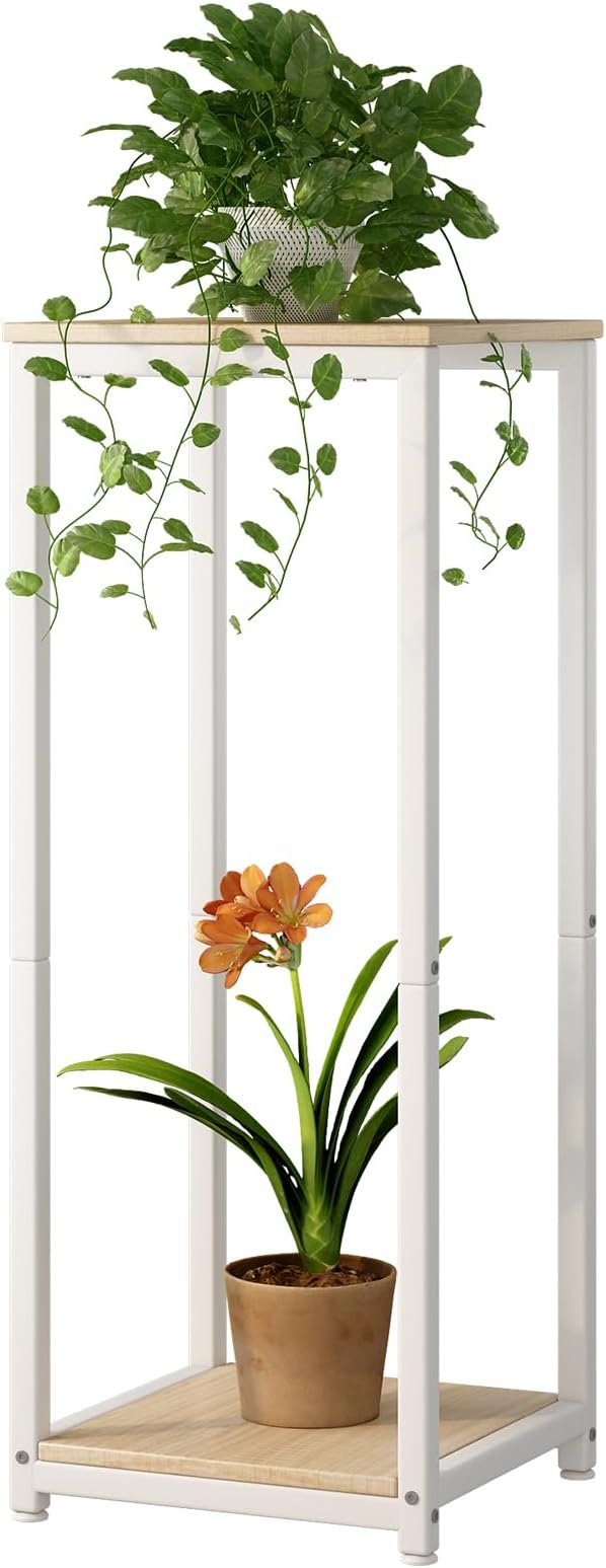 Plant Stand Indoor Corner Tall 2 Tier Metal Modern Flower Storage Plant Shelf Holder for Living Room Balcony Garden,White (2 Tier-White)