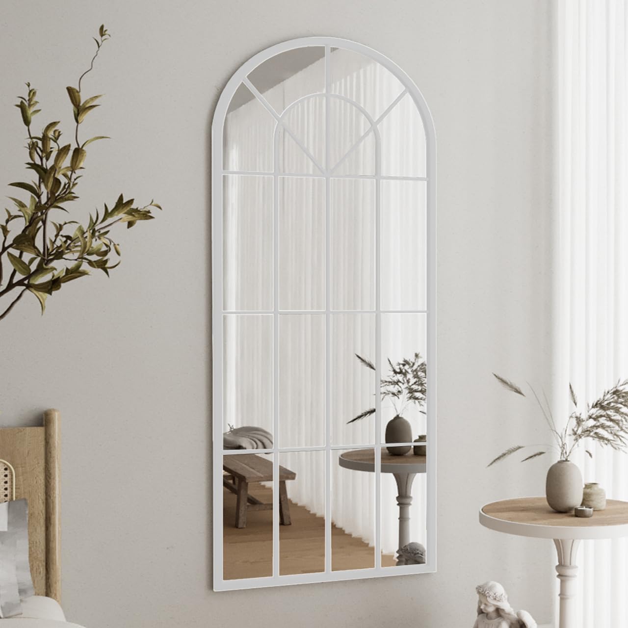 Full Length Mirror, 71"x32" Mirror Full Length, Oversized Floor Length Standing Mirrors, Arched Large Body Wall Mounted Window Pane Mirrors, Hanging or Leaning for Bedroom (White)