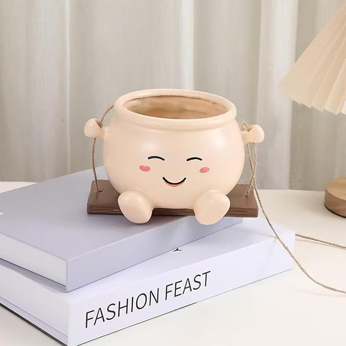Hanging Planter Swing Smiley Indoor: Cute Glossy Resin Planters Garden - Funny Succulent Pots with Drainage Holes Outdoor