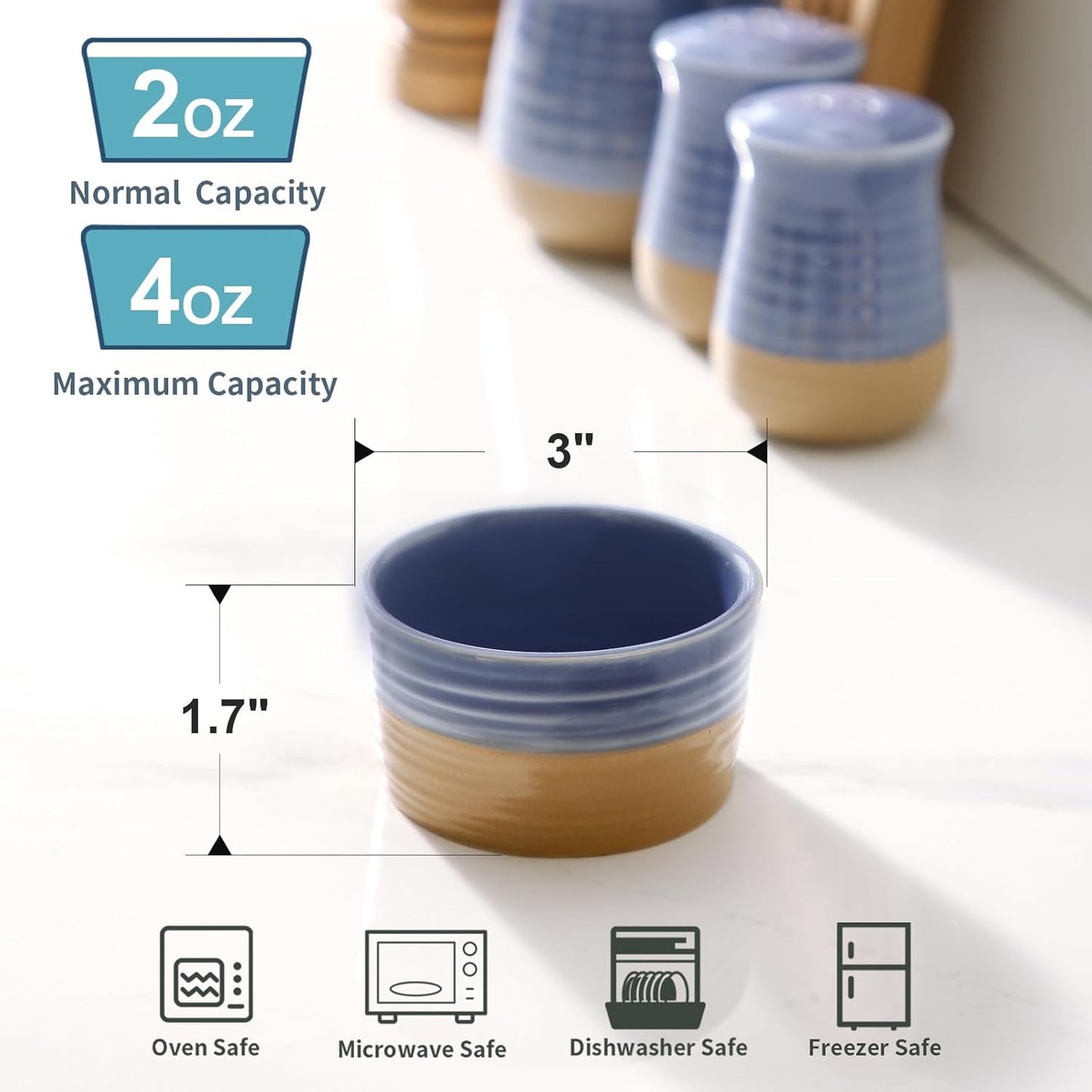 Hasense Ramekins 4 oz, Ceramic Ramekins Oven Safe Set of 6, Small Creme Brulee Ramekins Bowls for Backing, Serving Dip, Custard, Ice Cream, Housewarming Gift, Blue-purple