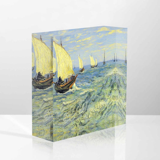 NOHSHE Clear Acrylic Decor Classical Art,Sailing Ship in The Harbor Valentine's Day Present - Housewarming Presents - Goodbye Presents for Coworkers Positive Wall Plaque 4 x 4 Inches