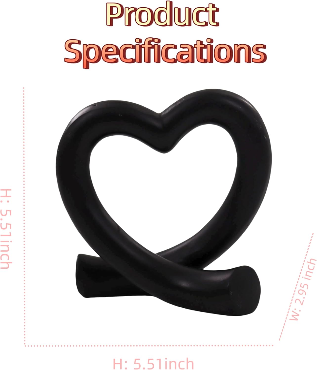 Black Heart Sculpture – Modern Love Ornament, Unique Couple or Gothic Romantic Decor for Home or Office