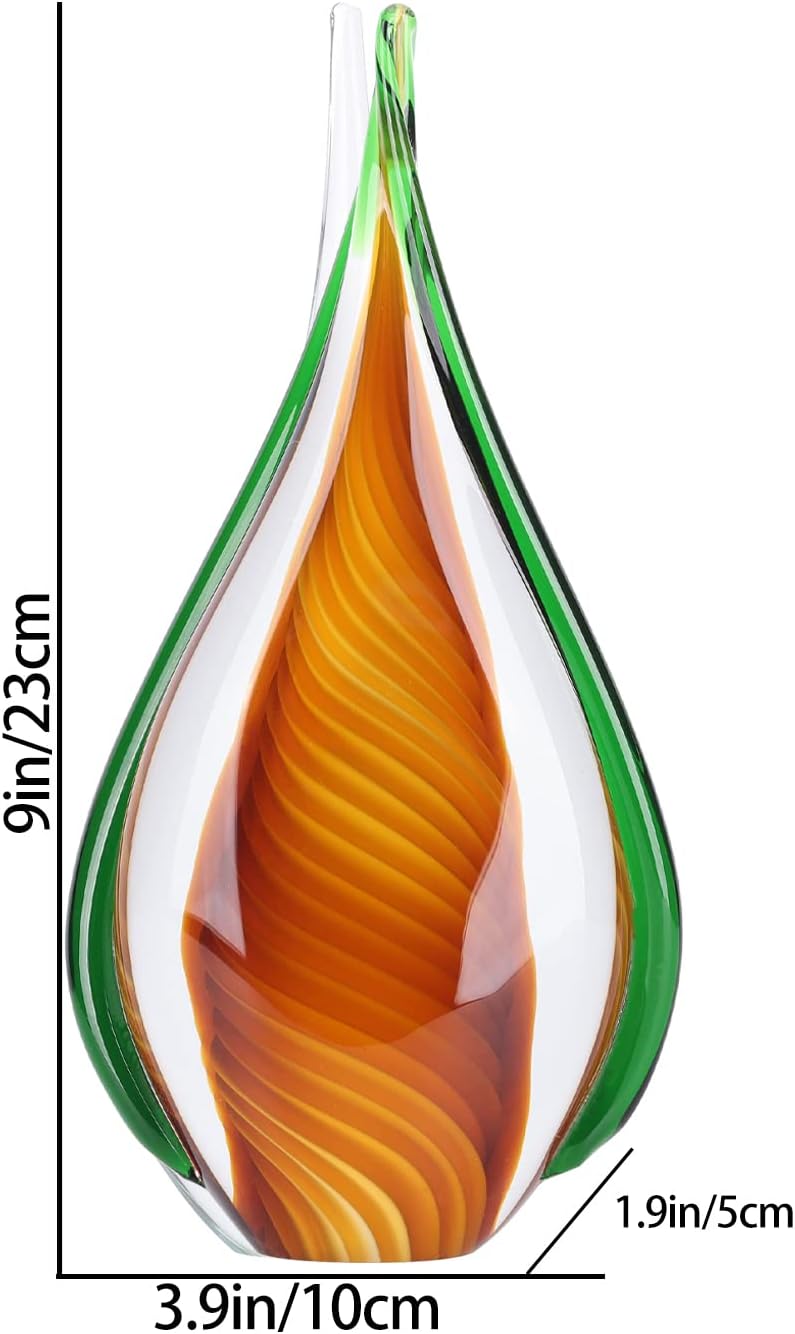 DOVDOV Blown Glass Sculpture, Green and Brown Glass Art Collectible Statue, Unique Teardrop Ornament, Suitable for Office, Bookshelf, Dressing Table, Living Room Coffee Table, or Mantelpiece Display.