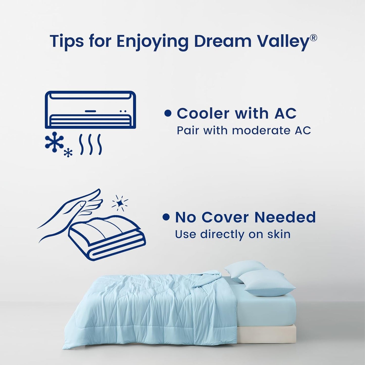 Dream Valley®Outlast®Cooling Comforter, NASA-Grade Technology Cooling Blanket, Q-Max > 0.4 Aerocool™Cooling for Night Sweats, Hot Sleepers, Ice Blue, 90"x90" Queen