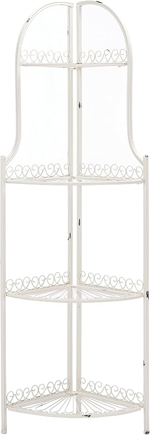 SAFAVIEH PAT5013B Outdoor Collection Abarrane Antique White Wrought Iron 4-Tier Corner Shelf