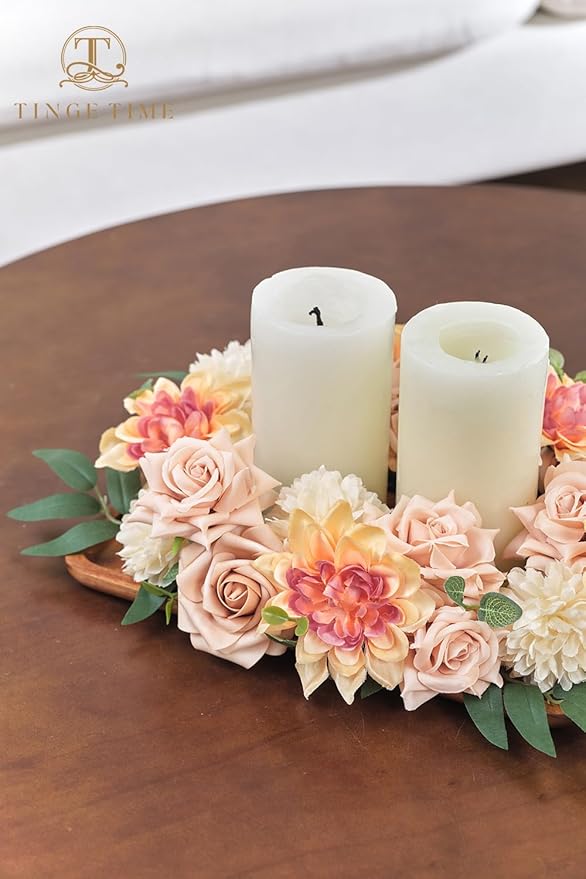 TINGE TIME Artificial Flowers Combo Box Set, Blush Gradient Color Fake Flower Leaf with Stems for DIY Wedding Bouquets Table Centerpieces Baby Shower Home Party Floral Arrangements Decorations