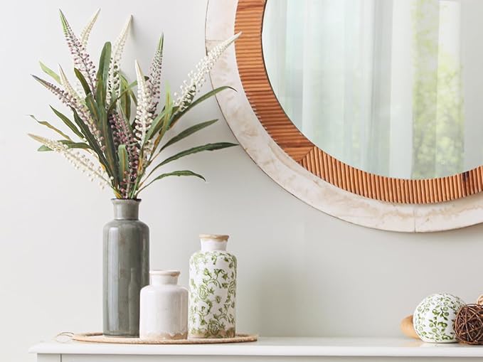 Vintage Vase Set of 3, Ceramic Vintage Flower Vases, Chinoiserie Decorative Home Decor Retro Floral Vase Rustic Farmhouse Decor for Table Bookshelf Mantel Kitchen Living Room Office - Green and Beige